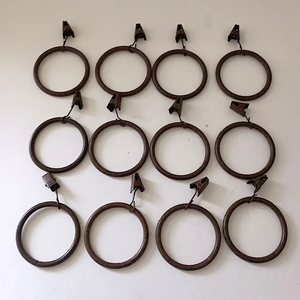 12 Metal Curtain Rings With Clips Dark Brown Bronze Farmhouse 2.25